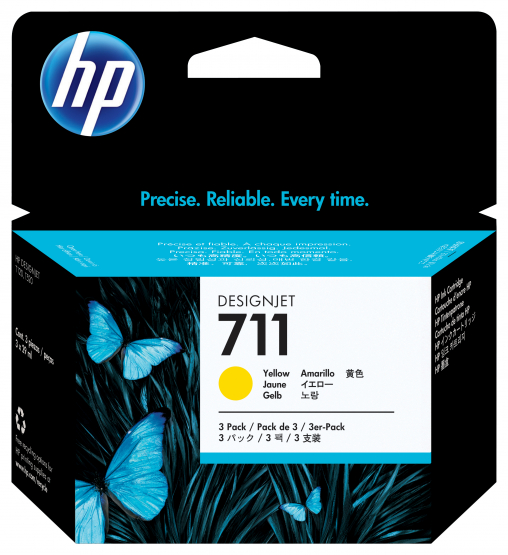HP 711 Yellow Original DesignJet Ink Cartridges (3 Pack)(CZ136A) 