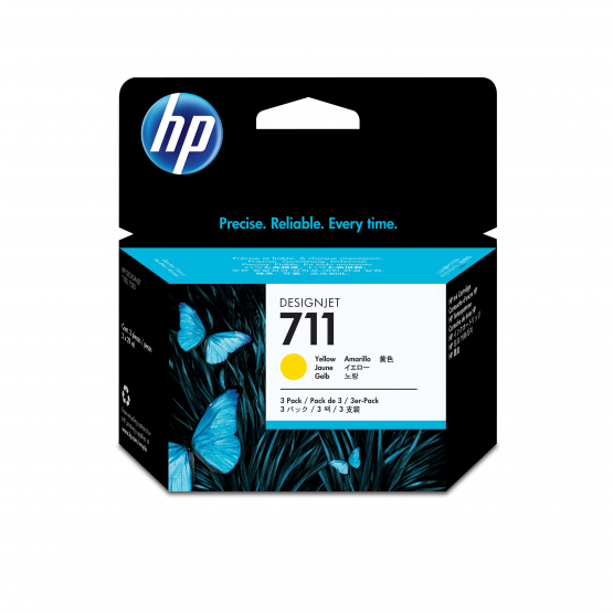 HP 711 Yellow Original DesignJet Ink Cartridges (3 Pack)(CZ136A) 