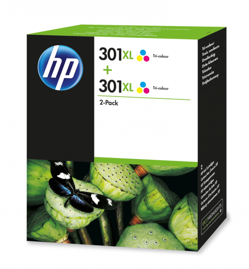 HP 301XL 2-pack High Yield Tri-Colour Original Ink Cartridge - Cyan, Magenta, Yellow (D8J46AE) 