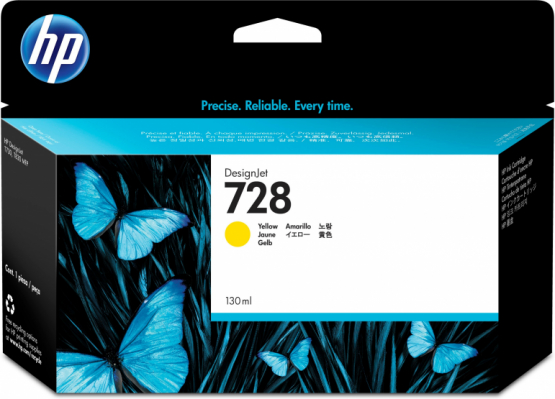 HP 728 Yellow Original DesignJet Ink Cartridge (F9J65A) 