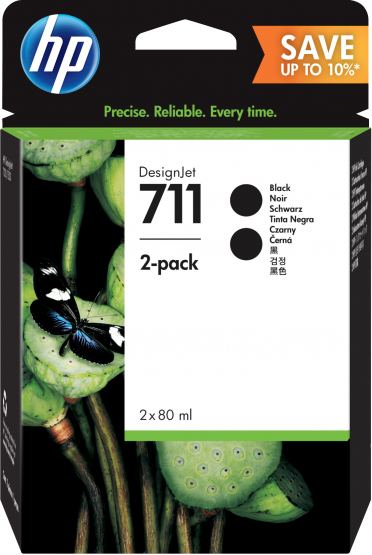 HP 711 Black Original DesignJet Ink Cartridges (2 Pack) (P2V31A) 