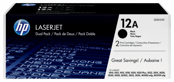 HP 12A Black Original Toner Cartridge (2 Pack) (Q2612AD) 