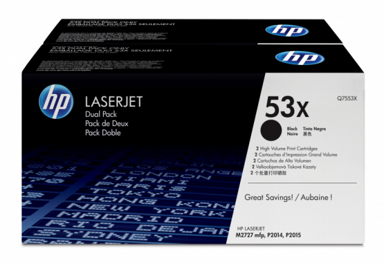 HP 53X Black Original Toner Cartridge (2 Pack) - High Capacity (Q7553XD) 