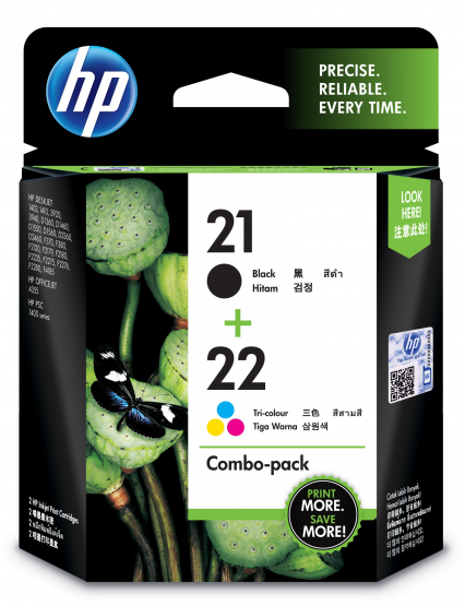 HP 21 + 22 Original Ink Cartridges (Pack of 2) - Black, Cyan, Magenta, Yellow(SD367AE) 