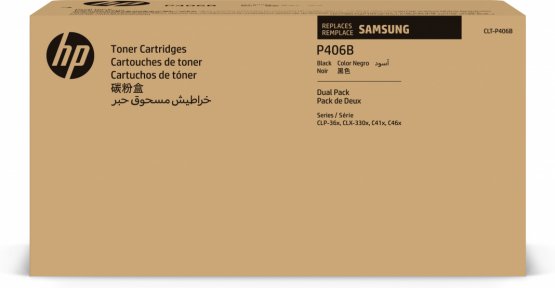 Samsung CLT-P406B Black Toner Cartridge - 2 Pack (SU374A) 