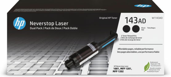 HP 143AD Dual Pack Black Neverstop Toner Reload Kit(W1143AD) 