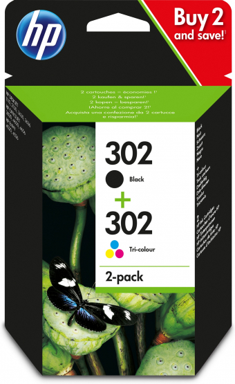 HP 302 2-pack Black/Tri-Colour Original Ink Cartridge - Cyan, Magenta, Yellow (X4D37AE) 