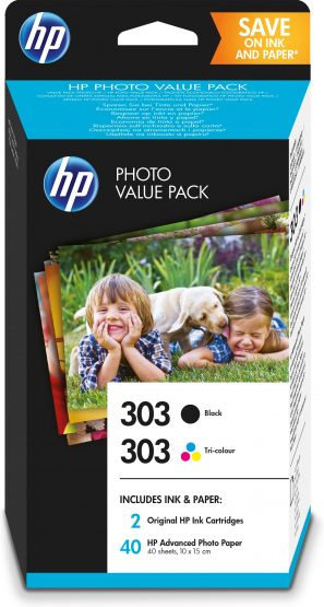 HP 303 Black Original Ink Cartridge + Tri-color Photo Value Pack (Z4B62EE) 