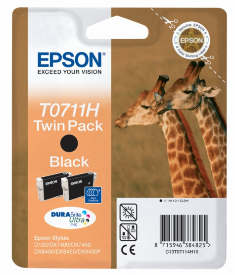 Epson T0711H (Giraffe) Black Ink Cartridge Twin-Pack (C13T07114H10) 