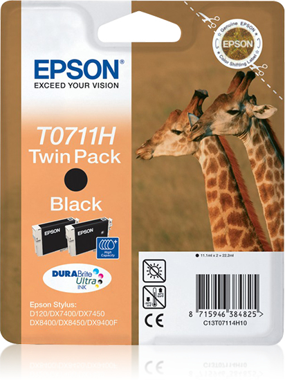 Epson T0711H (Giraffe) Black Ink Cartridge Twin-Pack (C13T07114H10) 