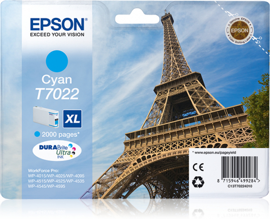 Epson T72022XL (Eiffel Tower) Cyan Ink Cartridge (C13T70224010) 